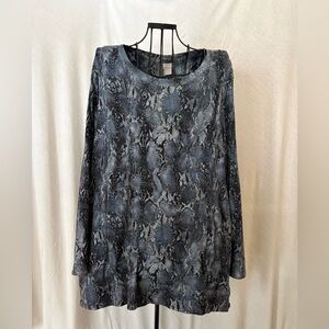 Chico's Black and Gray Snake Print Long Sleeve Top